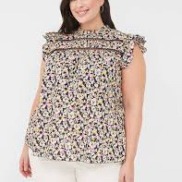 Lane Bryant Woven & Knit Ruffle Floral Multicoloured Cap Sleeve Top Size 20 - Picture 1 of 11